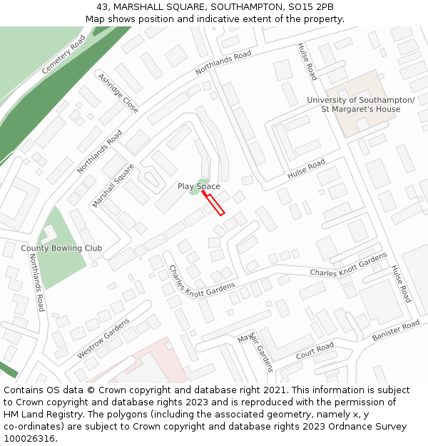 43, MARSHALL SQUARE, SOUTHAMPTON, SO15 2PB: Location map and indicative extent of plot
