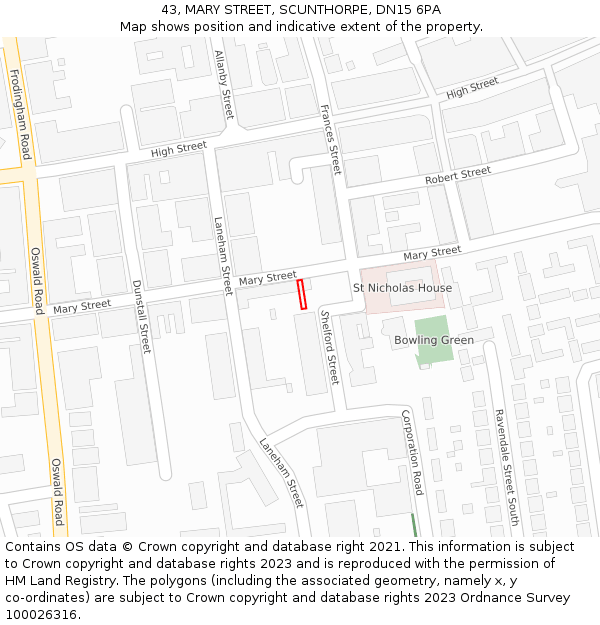43, MARY STREET, SCUNTHORPE, DN15 6PA: Location map and indicative extent of plot