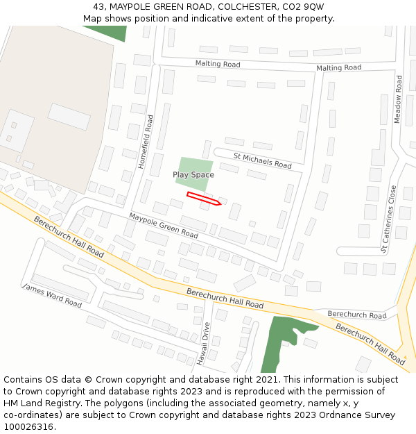 43, MAYPOLE GREEN ROAD, COLCHESTER, CO2 9QW: Location map and indicative extent of plot