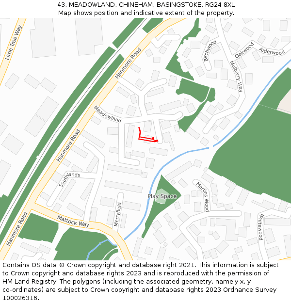 43, MEADOWLAND, CHINEHAM, BASINGSTOKE, RG24 8XL: Location map and indicative extent of plot