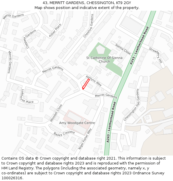 43, MERRITT GARDENS, CHESSINGTON, KT9 2GY: Location map and indicative extent of plot