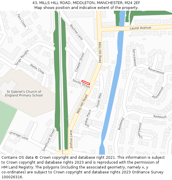 43, MILLS HILL ROAD, MIDDLETON, MANCHESTER, M24 2EF: Location map and indicative extent of plot