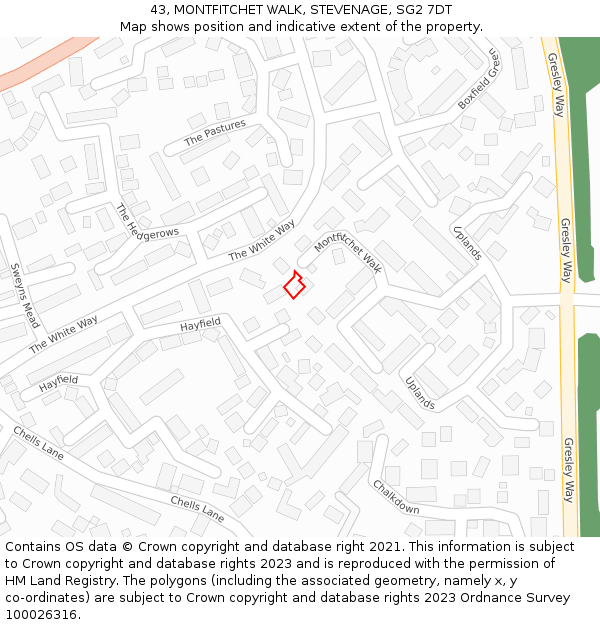 43, MONTFITCHET WALK, STEVENAGE, SG2 7DT: Location map and indicative extent of plot