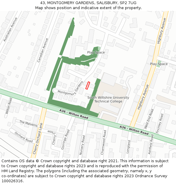43, MONTGOMERY GARDENS, SALISBURY, SP2 7UG: Location map and indicative extent of plot