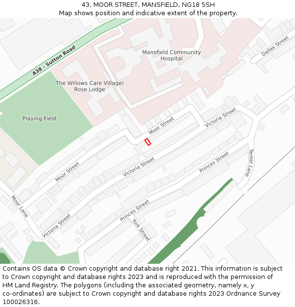 43, MOOR STREET, MANSFIELD, NG18 5SH: Location map and indicative extent of plot