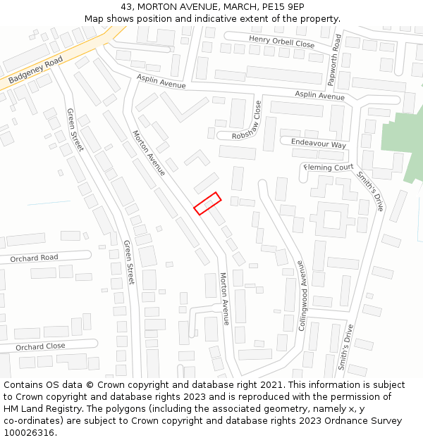 43, MORTON AVENUE, MARCH, PE15 9EP: Location map and indicative extent of plot
