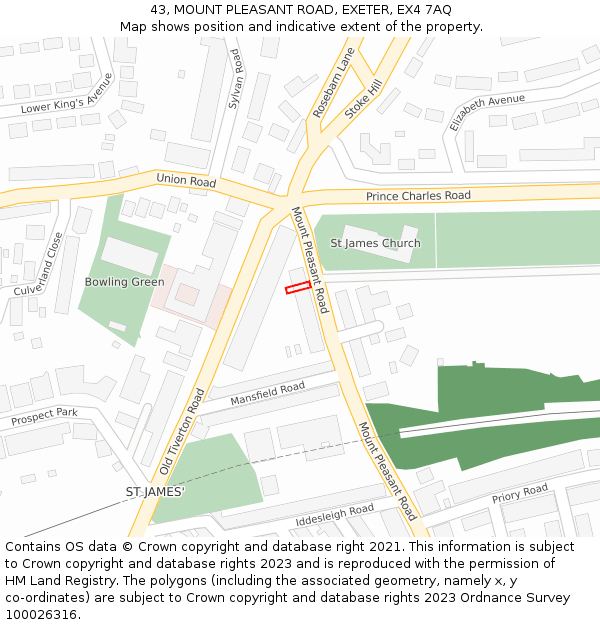 43, MOUNT PLEASANT ROAD, EXETER, EX4 7AQ: Location map and indicative extent of plot