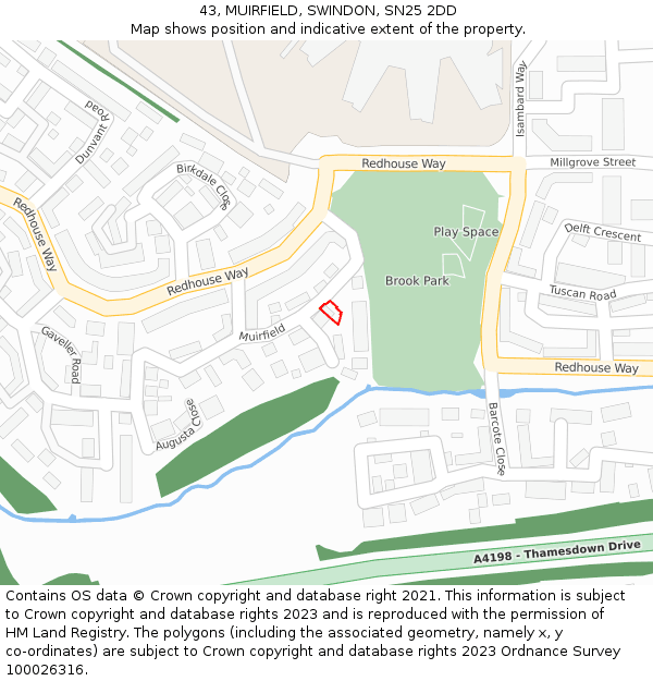 43, MUIRFIELD, SWINDON, SN25 2DD: Location map and indicative extent of plot