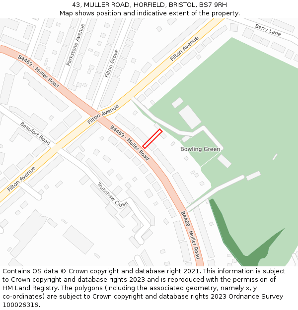 43, MULLER ROAD, HORFIELD, BRISTOL, BS7 9RH: Location map and indicative extent of plot