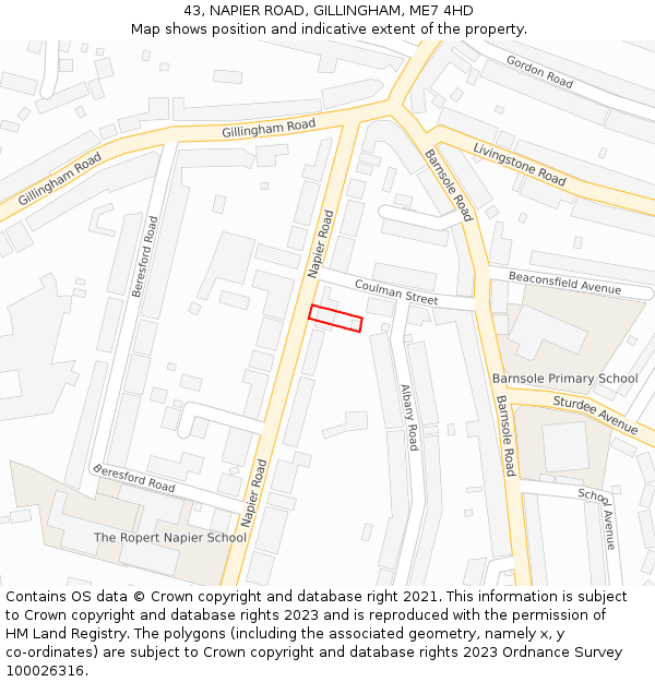 43, NAPIER ROAD, GILLINGHAM, ME7 4HD: Location map and indicative extent of plot