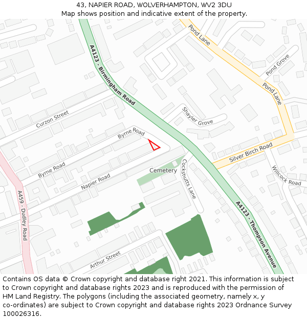 43, NAPIER ROAD, WOLVERHAMPTON, WV2 3DU: Location map and indicative extent of plot