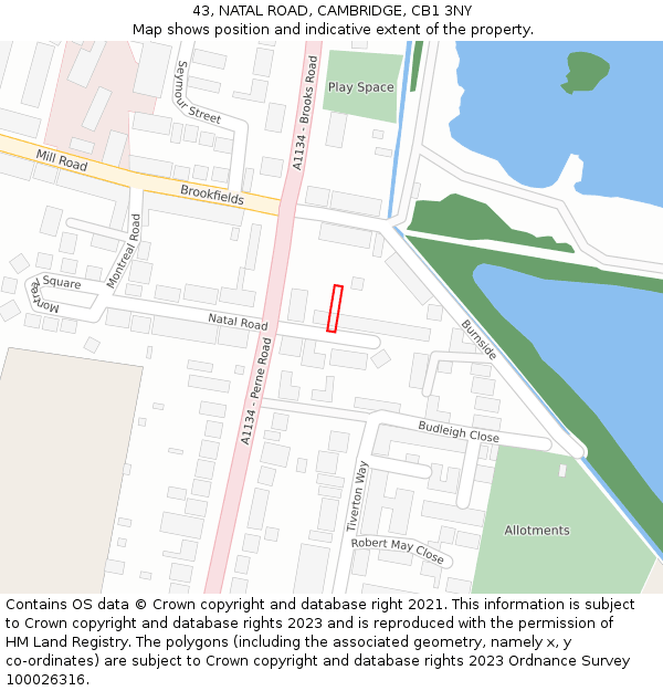 43, NATAL ROAD, CAMBRIDGE, CB1 3NY: Location map and indicative extent of plot