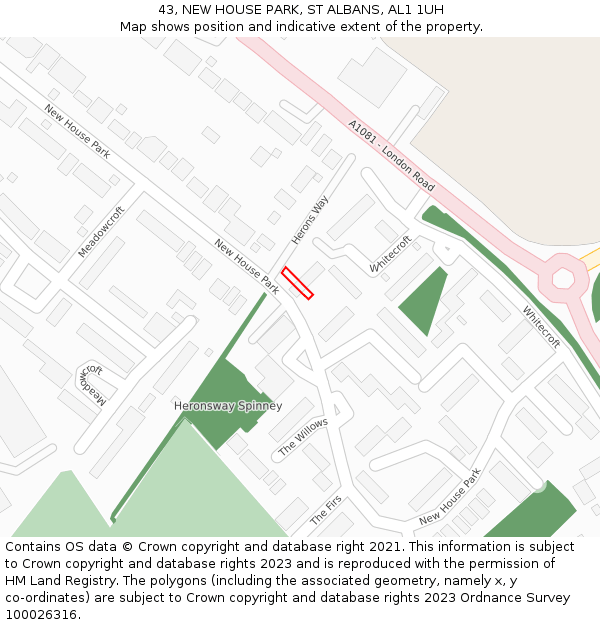 43, NEW HOUSE PARK, ST ALBANS, AL1 1UH: Location map and indicative extent of plot