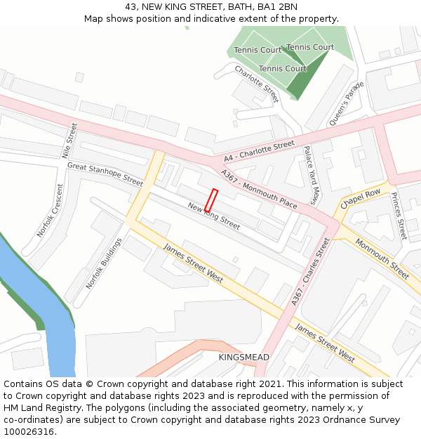 43, NEW KING STREET, BATH, BA1 2BN: Location map and indicative extent of plot