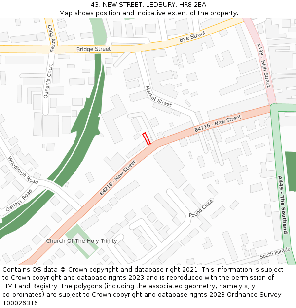 43, NEW STREET, LEDBURY, HR8 2EA: Location map and indicative extent of plot