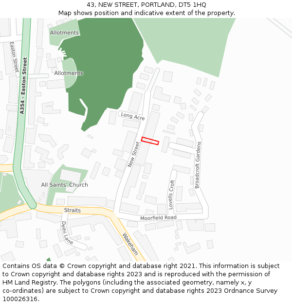 43, NEW STREET, PORTLAND, DT5 1HQ: Location map and indicative extent of plot