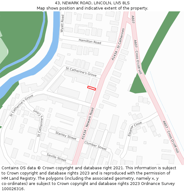 43, NEWARK ROAD, LINCOLN, LN5 8LS: Location map and indicative extent of plot