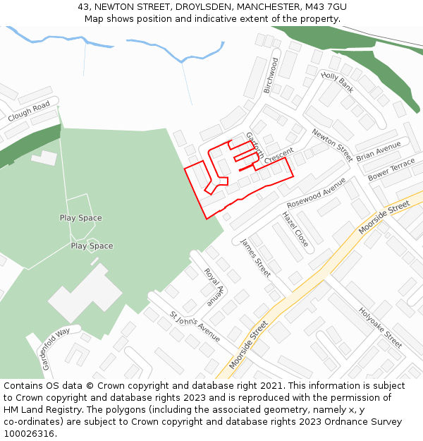 43, NEWTON STREET, DROYLSDEN, MANCHESTER, M43 7GU: Location map and indicative extent of plot