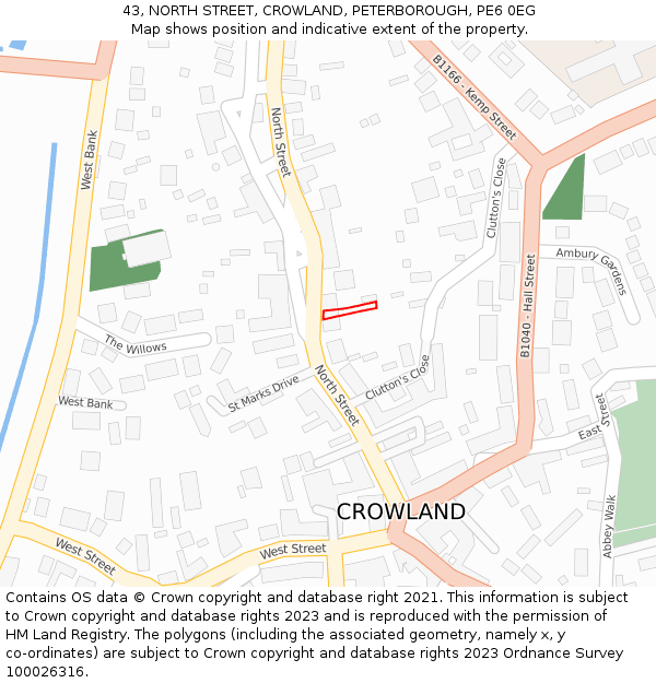 43, NORTH STREET, CROWLAND, PETERBOROUGH, PE6 0EG: Location map and indicative extent of plot