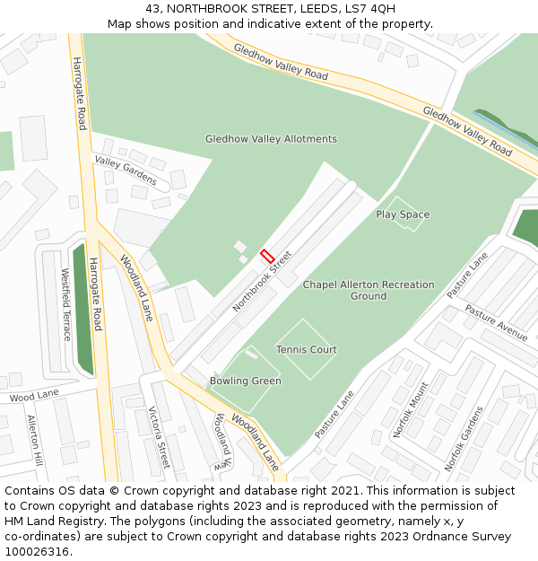 43, NORTHBROOK STREET, LEEDS, LS7 4QH: Location map and indicative extent of plot