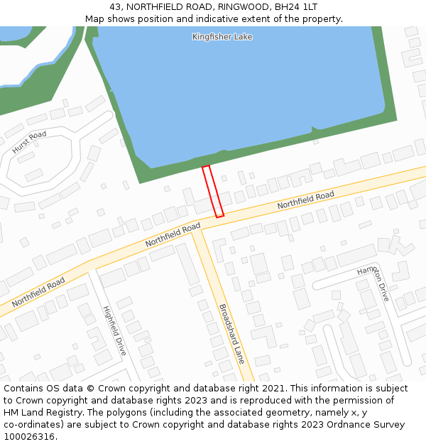 43, NORTHFIELD ROAD, RINGWOOD, BH24 1LT: Location map and indicative extent of plot