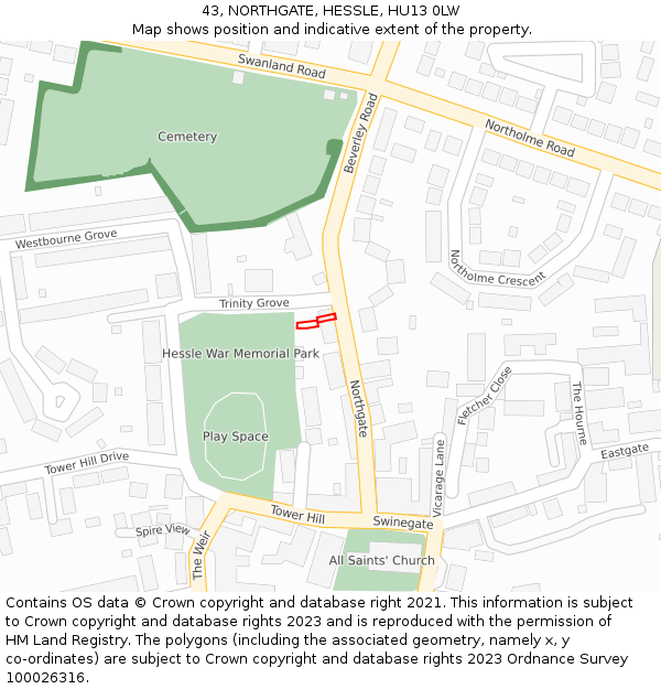 43, NORTHGATE, HESSLE, HU13 0LW: Location map and indicative extent of plot