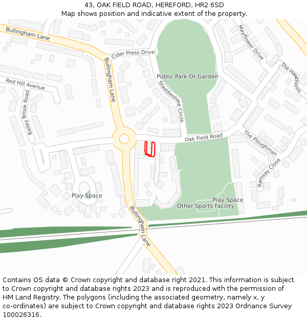 43, OAK FIELD ROAD, HEREFORD, HR2 6SD: Location map and indicative extent of plot