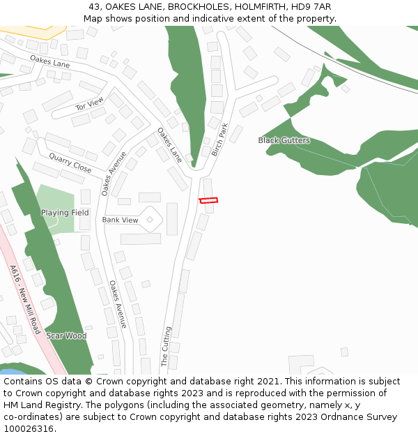 43, OAKES LANE, BROCKHOLES, HOLMFIRTH, HD9 7AR: Location map and indicative extent of plot