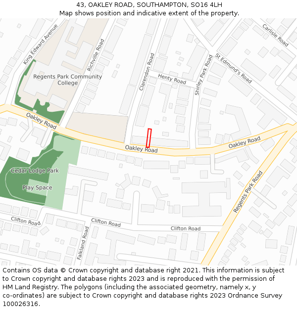 43, OAKLEY ROAD, SOUTHAMPTON, SO16 4LH: Location map and indicative extent of plot