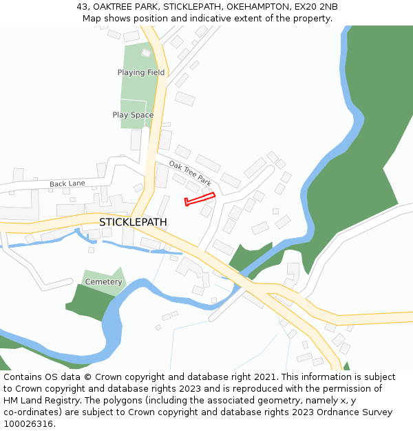 43, OAKTREE PARK, STICKLEPATH, OKEHAMPTON, EX20 2NB: Location map and indicative extent of plot
