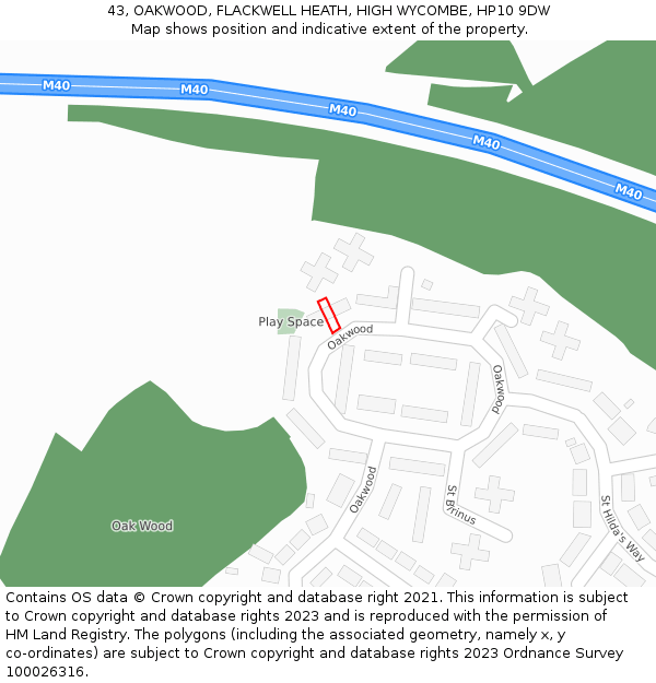 43, OAKWOOD, FLACKWELL HEATH, HIGH WYCOMBE, HP10 9DW: Location map and indicative extent of plot