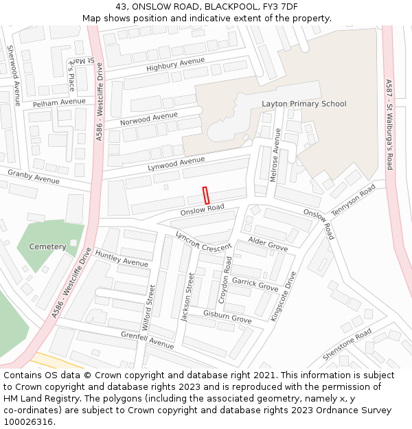 43, ONSLOW ROAD, BLACKPOOL, FY3 7DF: Location map and indicative extent of plot