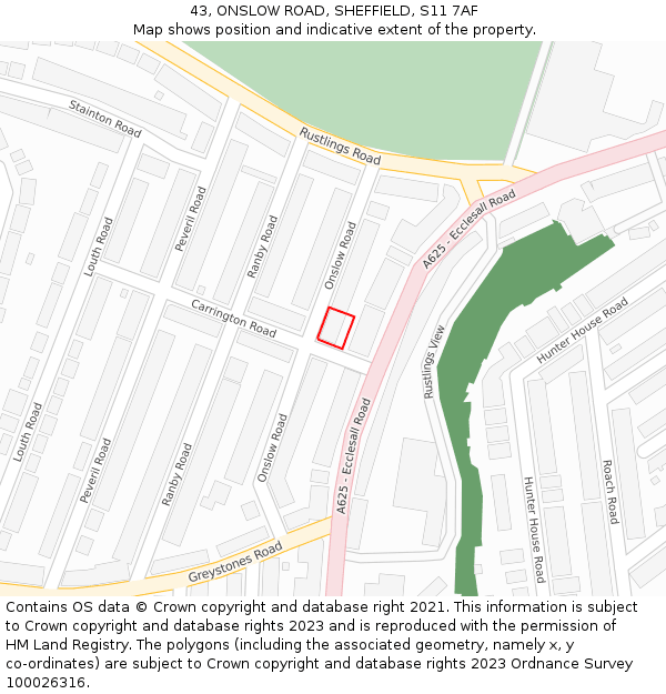 43, ONSLOW ROAD, SHEFFIELD, S11 7AF: Location map and indicative extent of plot