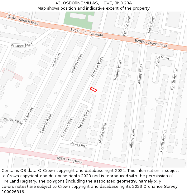 43, OSBORNE VILLAS, HOVE, BN3 2RA: Location map and indicative extent of plot