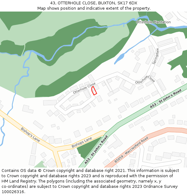 43, OTTERHOLE CLOSE, BUXTON, SK17 6DX: Location map and indicative extent of plot