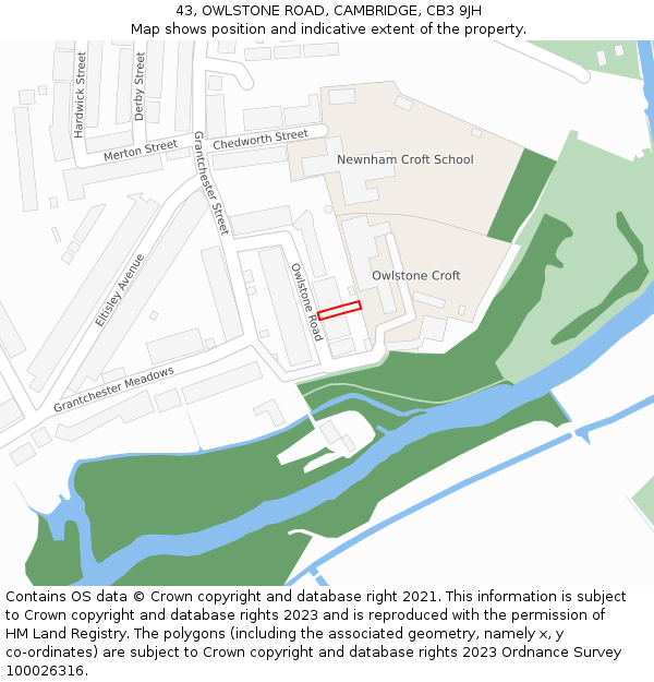43, OWLSTONE ROAD, CAMBRIDGE, CB3 9JH: Location map and indicative extent of plot