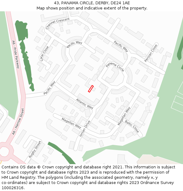 43, PANAMA CIRCLE, DERBY, DE24 1AE: Location map and indicative extent of plot