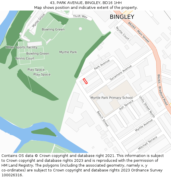 43, PARK AVENUE, BINGLEY, BD16 1HH: Location map and indicative extent of plot
