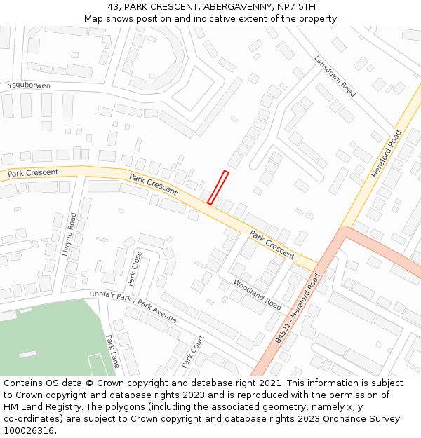 43, PARK CRESCENT, ABERGAVENNY, NP7 5TH: Location map and indicative extent of plot