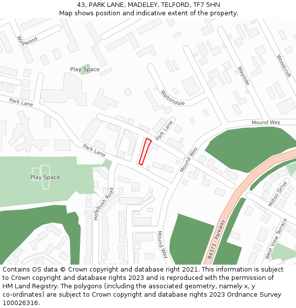43, PARK LANE, MADELEY, TELFORD, TF7 5HN: Location map and indicative extent of plot
