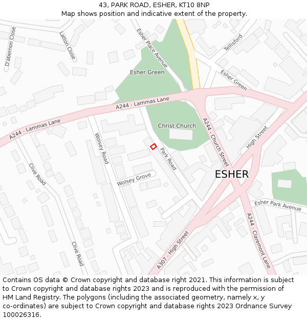 43, PARK ROAD, ESHER, KT10 8NP: Location map and indicative extent of plot
