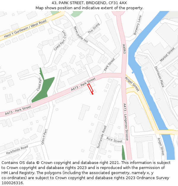 43, PARK STREET, BRIDGEND, CF31 4AX: Location map and indicative extent of plot