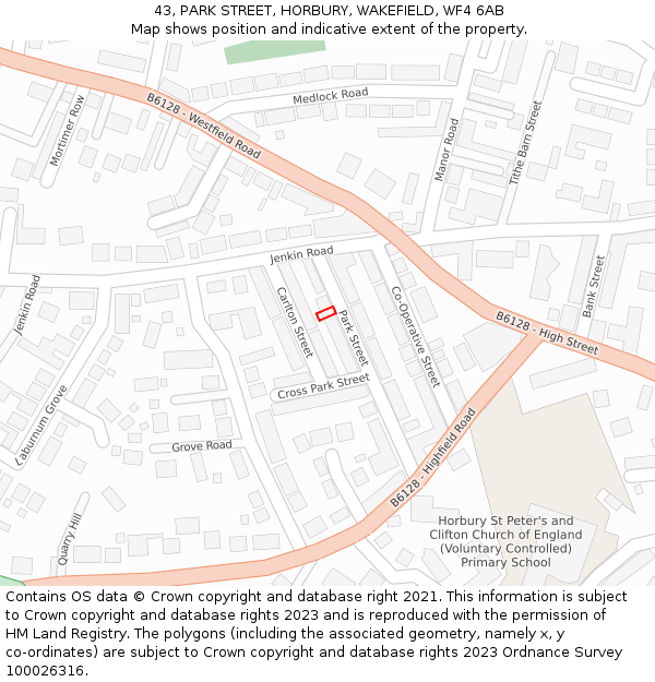 43, PARK STREET, HORBURY, WAKEFIELD, WF4 6AB: Location map and indicative extent of plot