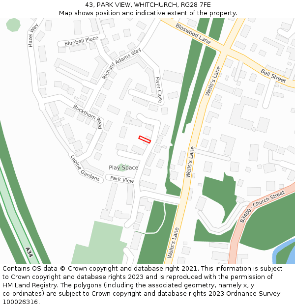 43, PARK VIEW, WHITCHURCH, RG28 7FE: Location map and indicative extent of plot