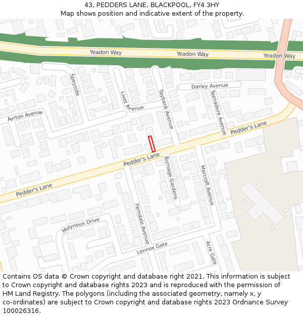 43, PEDDERS LANE, BLACKPOOL, FY4 3HY: Location map and indicative extent of plot