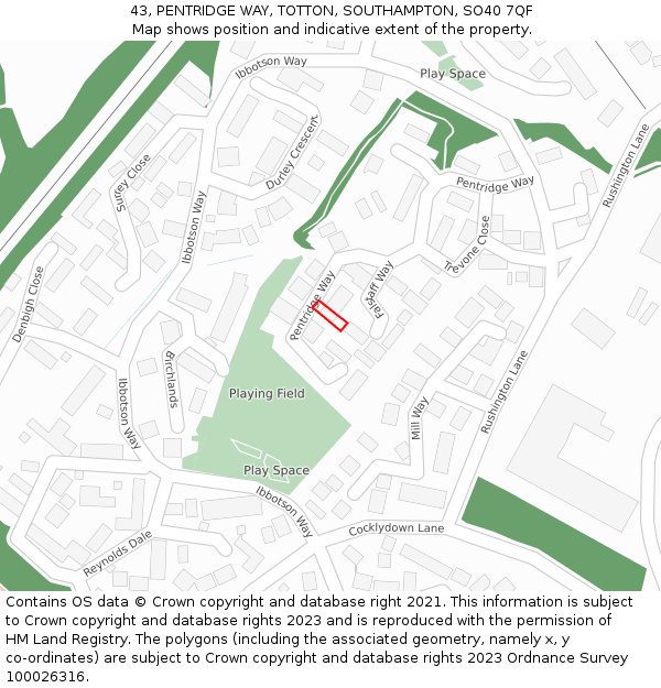 43, PENTRIDGE WAY, TOTTON, SOUTHAMPTON, SO40 7QF: Location map and indicative extent of plot