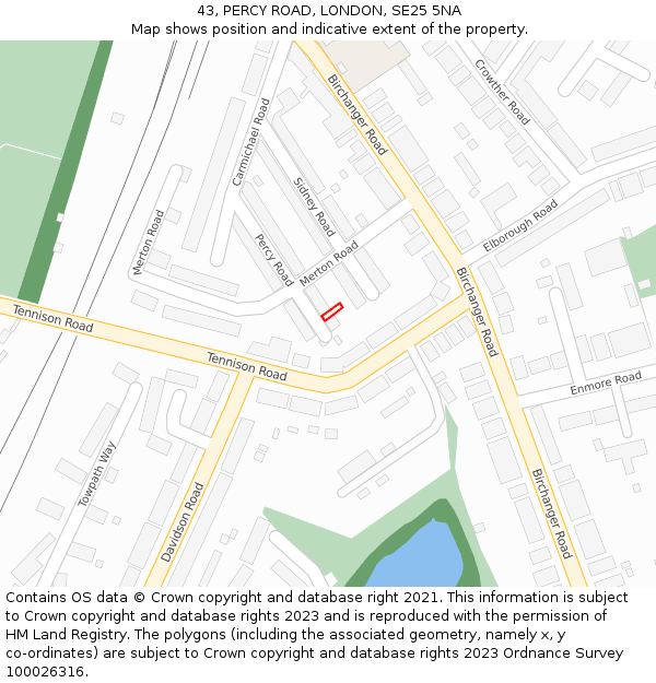 43, PERCY ROAD, LONDON, SE25 5NA: Location map and indicative extent of plot