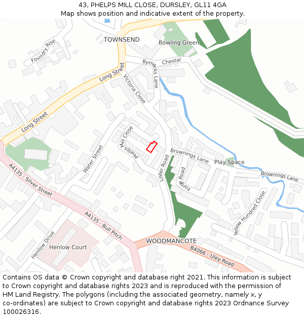 43, PHELPS MILL CLOSE, DURSLEY, GL11 4GA: Location map and indicative extent of plot