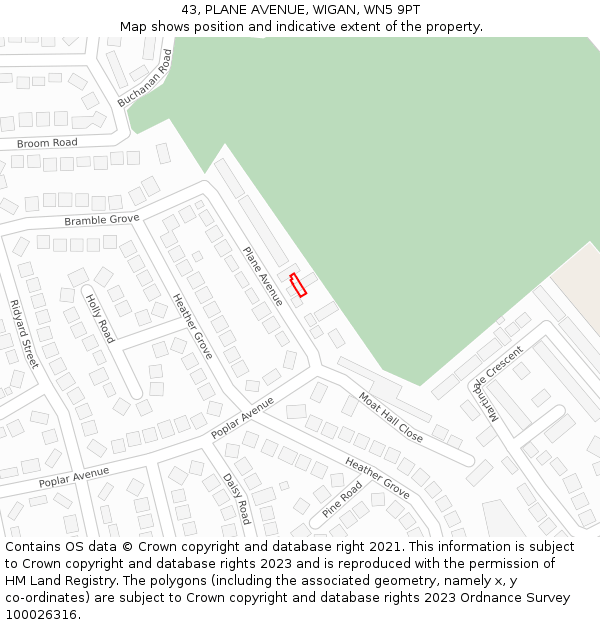 43, PLANE AVENUE, WIGAN, WN5 9PT: Location map and indicative extent of plot