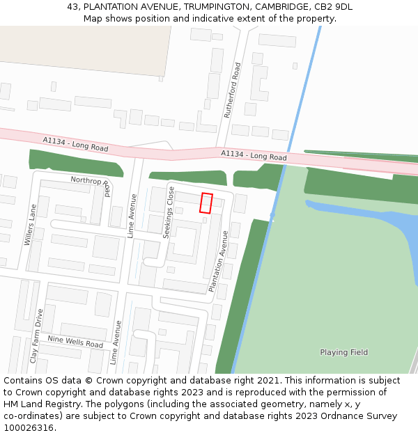 43, PLANTATION AVENUE, TRUMPINGTON, CAMBRIDGE, CB2 9DL: Location map and indicative extent of plot